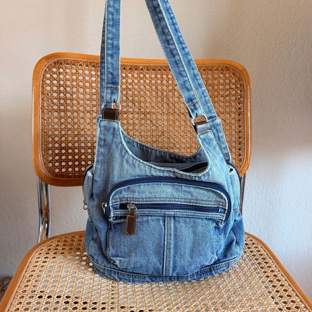 Vintage Y2K Denim Multi-Pocket Hobo Shoulder Bag